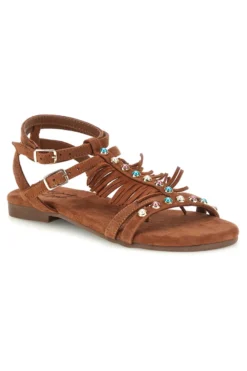 Sandali marroni in vera pelle con borchie e frange Pittarello look IF6927