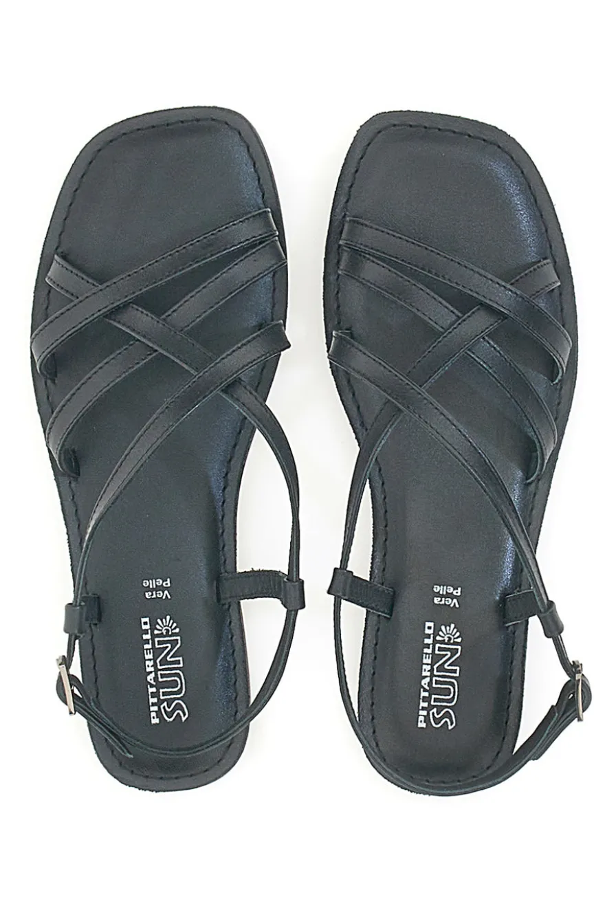 Sandali Neri a Infradito con Tomaia in Pelle Incrociata PITTARELLO SUN A99361101