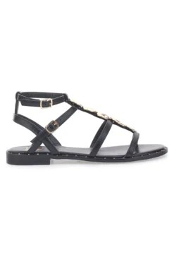 Sandali neri bassi con fascette incrociate e dettagli oro Me & Me 661