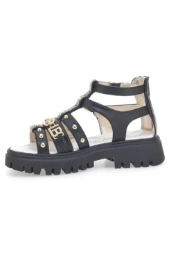 Sandali neri con borchie oro con sottopiede in pelle Laura Biagiotti 96219486
