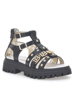 Sandali neri con borchie oro con sottopiede in pelle Laura Biagiotti 96219486