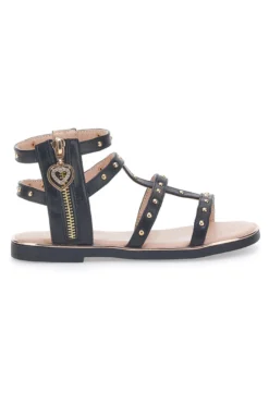 Sandali neri con dettagli oro e zip posteriore Pitt Kids 39G2538S