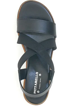 Sandali Neri con Elastici Frontali e Tomaia in Pelle PITTARELLO 310570811