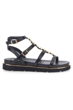 Sandali neri con pietre dorate e fondo alto Me & Me 1740