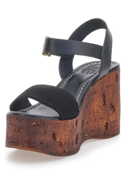 Sandali Neri con Platform Effetto Legno e Tomaia in Pelle PITTARELLO LOVE 5906/P