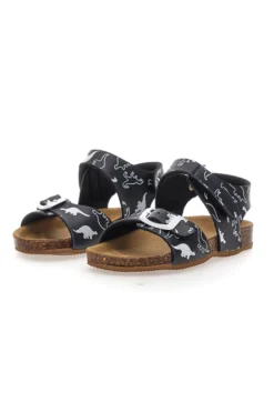 Sandali Neri Con Strappo In Velcro Plantare In Pelle Pitt Kids 47327