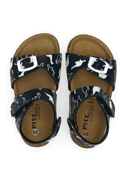 Sandali Neri Con Strappo In Velcro Plantare In Pelle Pitt Kids 47327