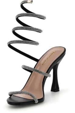 Sandali neri con strass e laccio a spirale First lady P711