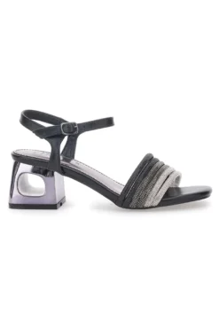 Sandali Neri Con Tacco a Blocco e Strass The First 201