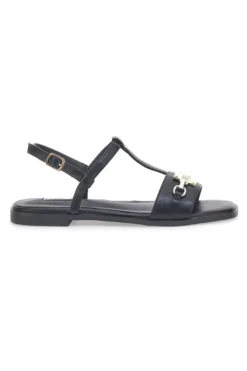 Sandali Neri Flat con Dettaglio Catena Ferre' F251