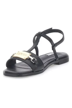 Sandali Neri Flat con Dettaglio Catena Ferre' F251