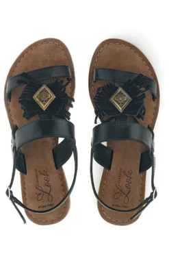 Sandali neri in vera pelle con frange Pittarello look IF10277