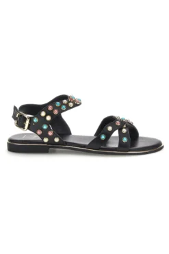 Sandali neri in vera pelle con borchie multicolor Pittarello look IF6980