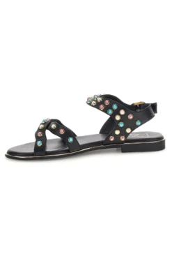 Sandali neri in vera pelle con borchie multicolor Pittarello look IF6980
