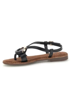 Sandali neri in vera pelle con decoro circolare frontale Pittarello look IF6532