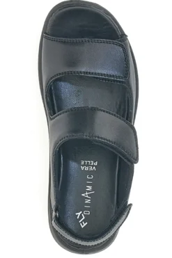 Sandali neri in vera pelle con doppio strappo Fly Dinamic FD102