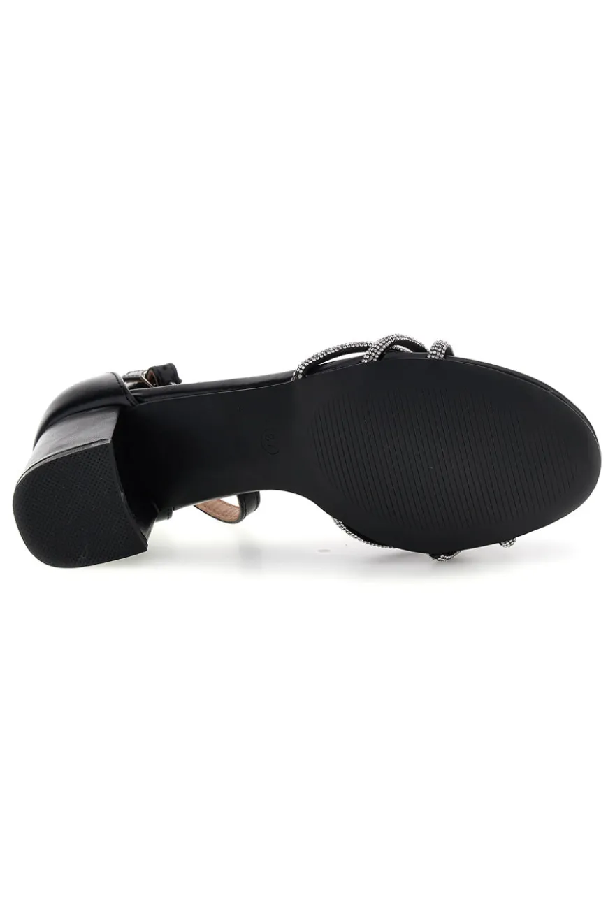 Sandali nero con cinturini brillanti e tacco largo First lady P706