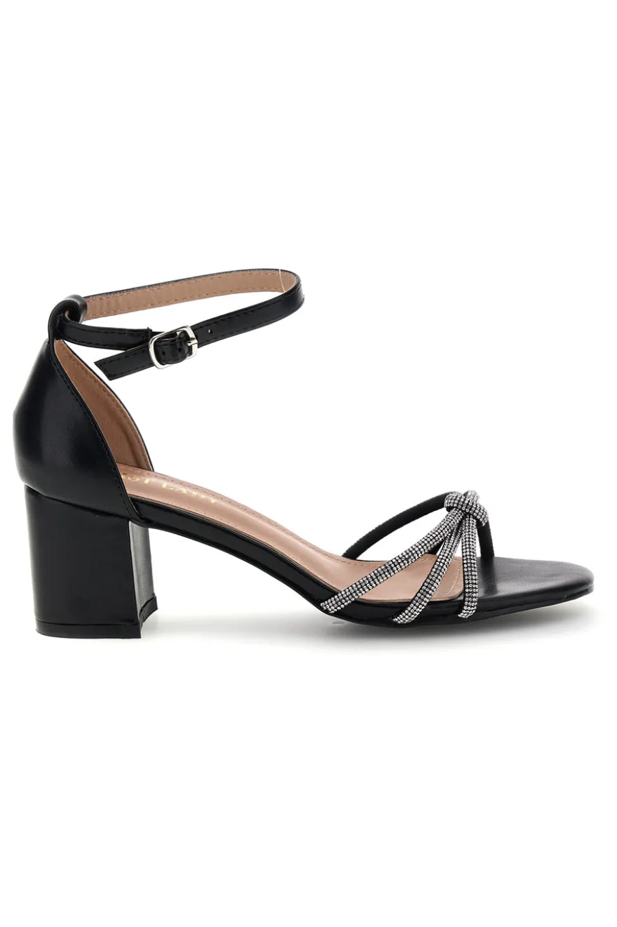 Sandali nero con cinturini brillanti e tacco largo First lady P706