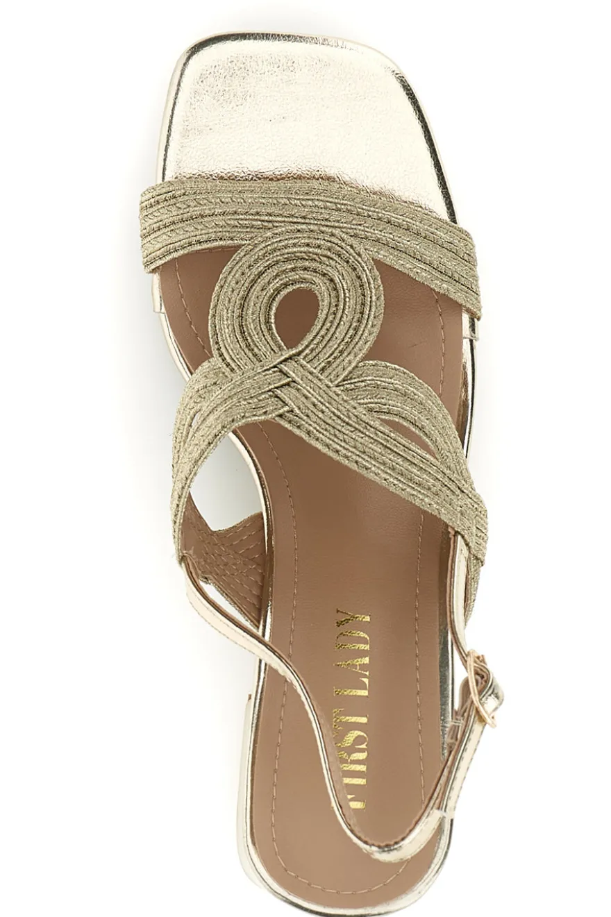 Sandali oro con cinturini intrecciati e tacco largo First lady P696