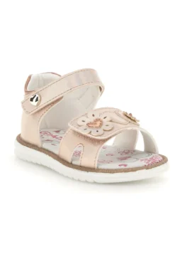 Sandalo Rosa Cipria Metallizzato con Applicazione Floreale e Strappo Grazie Girl 23012