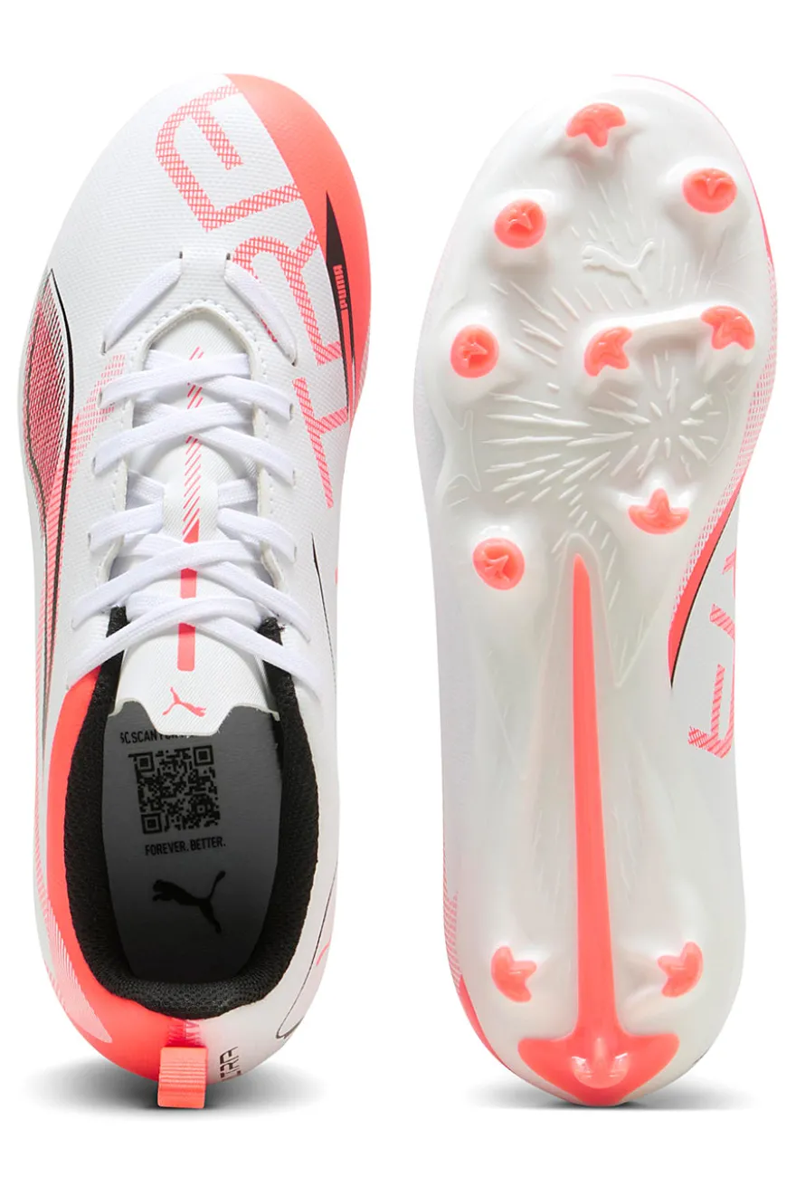Scarpe da Calcio Bianche e Rosse per Terreni Naturali e Sintetici Puma ULTRA 5 PLAY FG/AG Jr