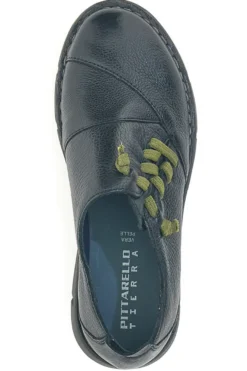 Scarpe nere in pelle con elastici verdi Pittarello Tierra 17569