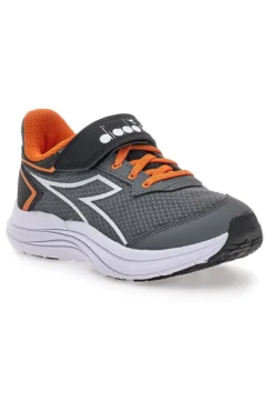Scarpe sportive grigie con dettagli arancioni e chiusura a strappo Diadora SNIPE 3 JR