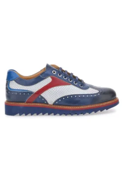 Scarpe Stringate Bianche e Blu In Vera Pelle Made in Italy Pittarello Plus PT321