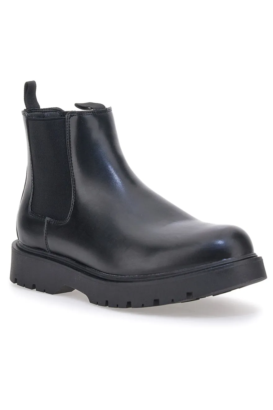 Schwarze Beatles-Stiefeletten mit seitlichem elastischem Baumwollgürtel CBM421P89