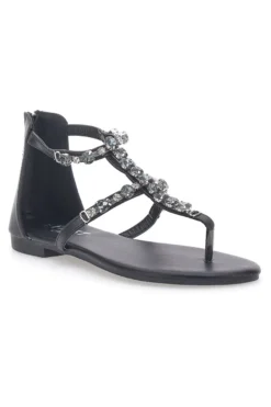 Schwarze Flip-Flop-Sandalen mit Schmucksteinen und Reißverschluss hinten THE FIRST CHIC PREA482