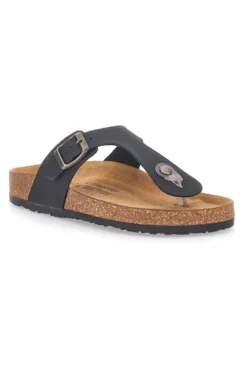Schwarze Flip-Flops mit Schnalle und Innensohle aus echtem Leder Bio Up 204