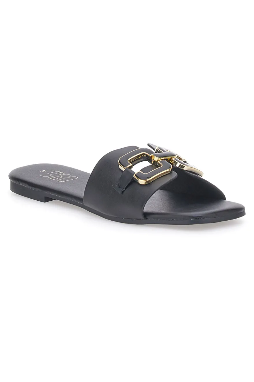 Schwarze Hausschuhe mit Maxi-Quadratkette MON DIEU PRE5413P