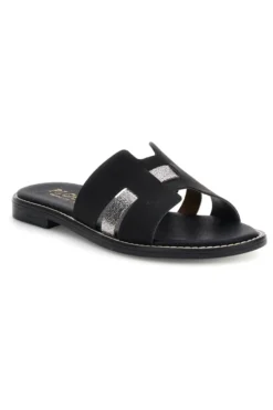 Schwarze Hausschuhe mit Metallic-Einsätzen Plocadi MAT16