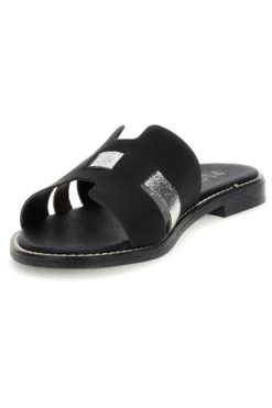 Schwarze Hausschuhe mit Metallic-Einsätzen Plocadi MAT16