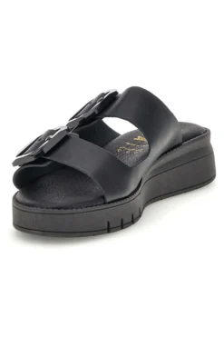 Schwarzer Slipper mit doppeltem Riemen und Schnallen Prima riga V113