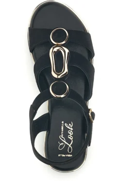 Schwarze Sandalen aus echtem Leder mit ovalen Metall-Accessoires im Pittarello-Look IF10328