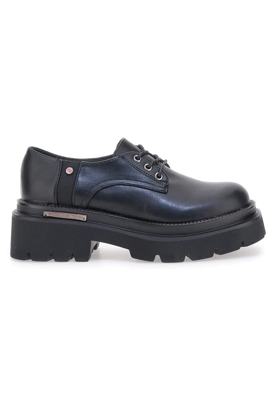 Schwarze Schnürschuhe mit Plateau Betty Flowers 127