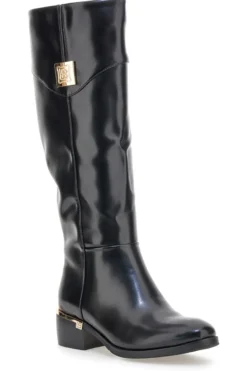 Schwarze Stiefel aus glänzendem Material mit goldenen Details Laura Biagiotti 8782M