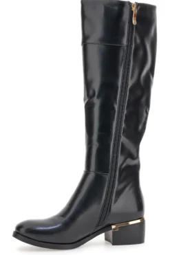 Schwarze Stiefel aus glänzendem Material mit goldenen Details Laura Biagiotti 8782M
