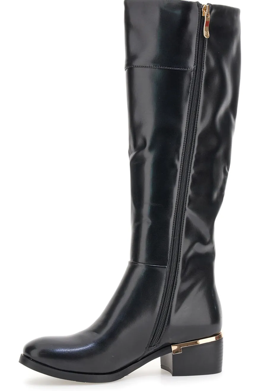 Schwarze Stiefel aus glänzendem Material mit goldenen Details Laura Biagiotti 8782M