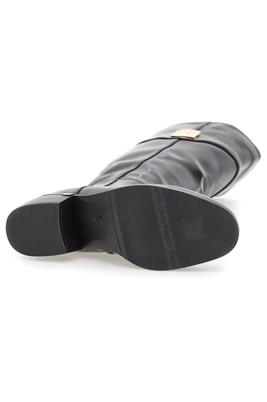 Schwarze Stiefel aus glänzendem Material mit goldenen Details Laura Biagiotti 8782M