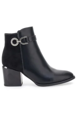 Schwarze Stiefelette mit Blockabsatz und silberner Schelle THE FIRST 487