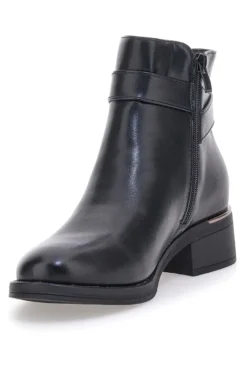 Schwarze Stiefeletten mit dekorativer Schnalle und niedriger Sohle Energy I255