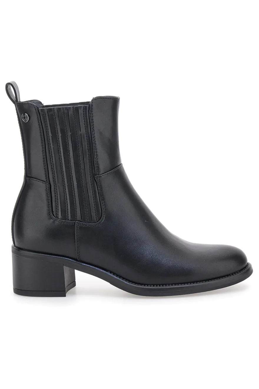 Schwarze Stiefeletten mit strukturiertem Seitenband und mittlerem Absatz Pittarello-Kapsel BT251152002