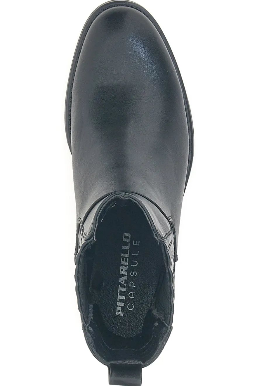 Schwarze Stiefeletten mit strukturiertem Seitenband und mittlerem Absatz Pittarello-Kapsel BT251152002