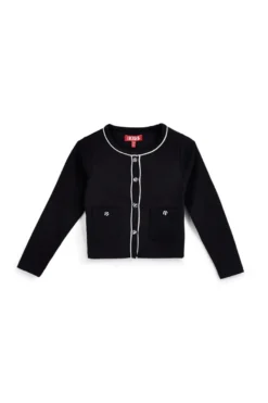 Schwarze Strickjacke mit kontrastierenden Profilen Pitt Kinder PT-G-F-9036