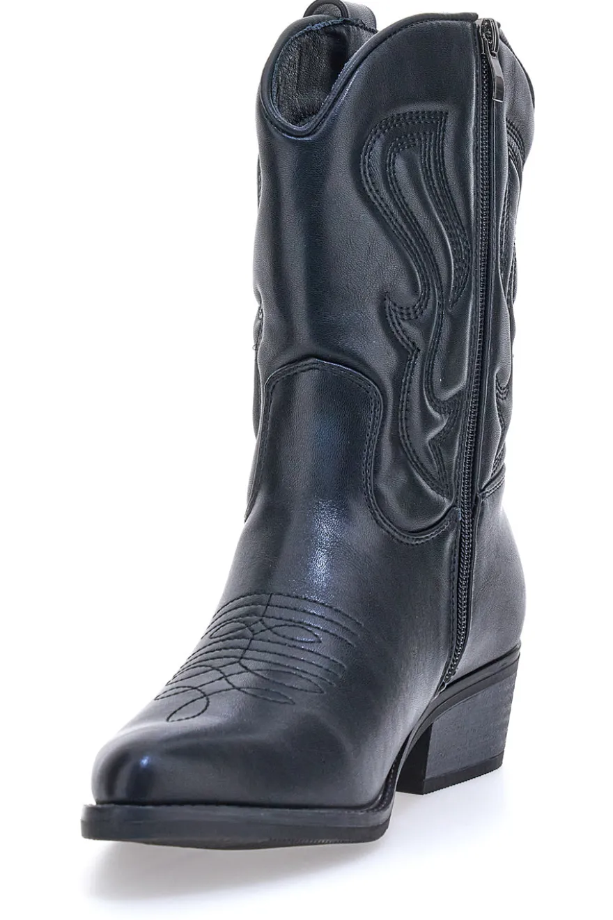 Schwarze Texaner-Stiefeletten mit Café-Stickerei kosten H52804