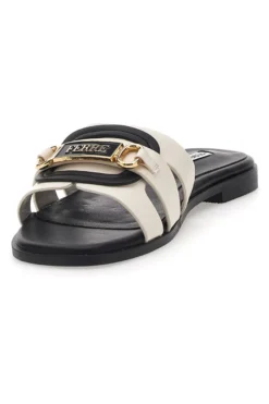 Schwarz-weiße Hausschuhe mit goldener Kette Ferrè F254