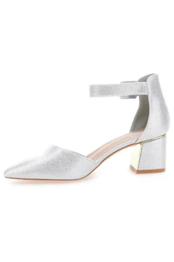 Silberne Pumps mit spitzer Spitze, Fesselriemchen und mittlerem Absatz MON DIEU 8257482838