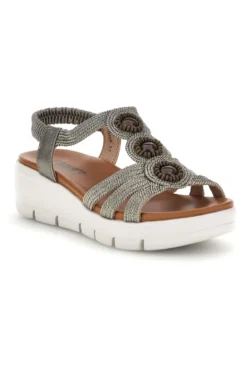 Silberne Sandalen mit dekorativen Applikationen und Keil The first active 24001B
